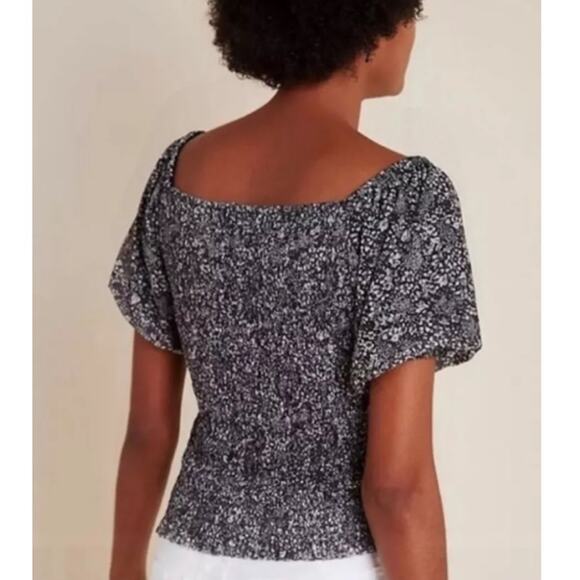 NEW ANTHROPOLOGIE Black Floral Aurelia Smocked Blouse Size S - Picture 2 of 8